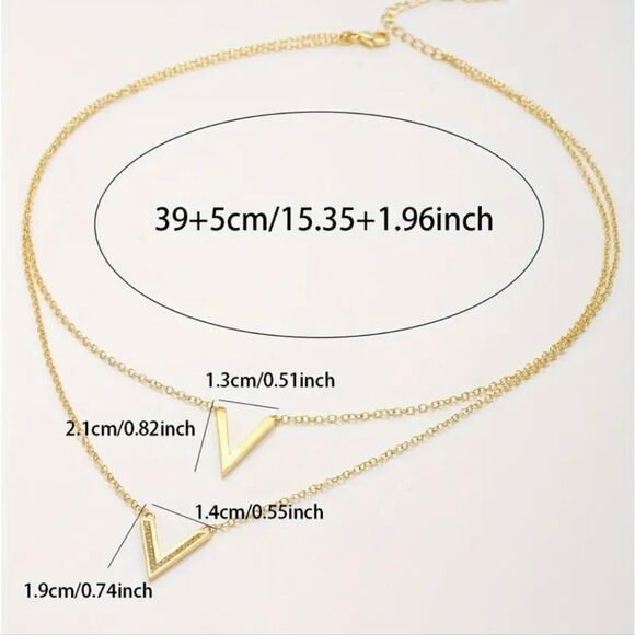 Gold Double Triangle V Pendant Necklace - Picture 6 of 6